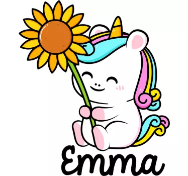 Naklejka z imieniem słodki jednorożec z kwiatkiem - TenStickers