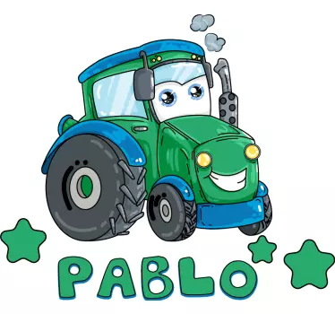 Naklejka własny projekt Rysunkowy traktor z imieniem - TenStickers