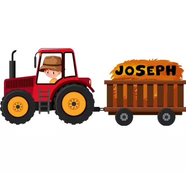 Naklejka na ścianę dla dzieci czerwony traktor z imieniem - TenStickers