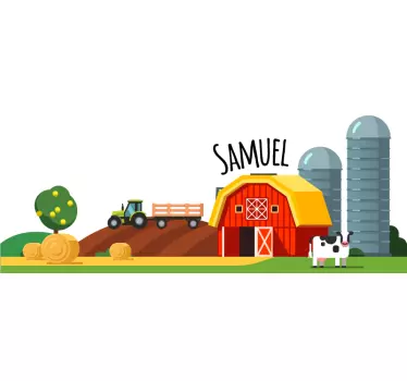 Naklejka ścienna zabawki Zielony traktor na wzgórzu z nazwą - TenStickers