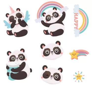 Naklejka na ścianę dla dzieci urocze figurki pandy - TenStickers