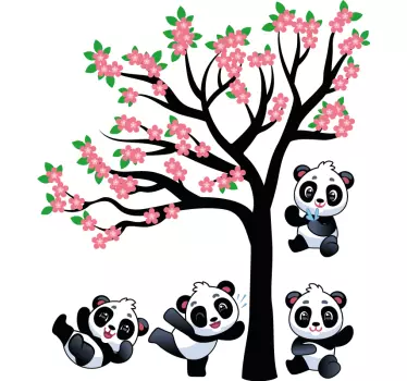 Naklejka na ścianę Pandy bawiące się na drzewie - TenStickers