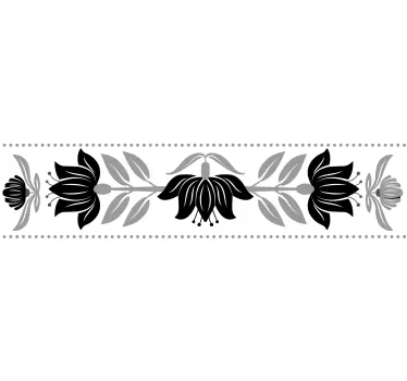 Naklejka ścienna szlaczki Czarne polskie kwiaty - TenStickers