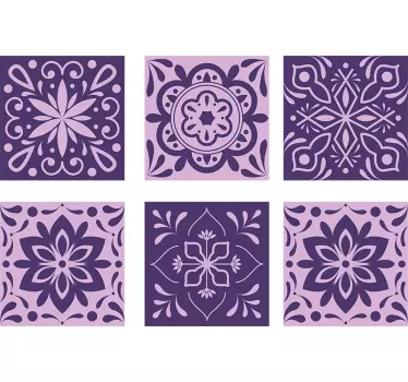 Naklejka na płytki Fioletowe kafelki w kwiaty - TenStickers