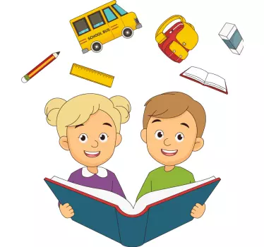 Naklejka ścienna edukacyjne Wesołe dzieci wracają do szkoły - TenStickers
