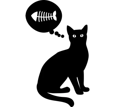 Okleina na lodówkę silhouette zamyślonego kota - TenStickers