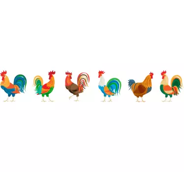 Naklejka ścienna szlaczki Realistyczny wzór kogutów - TenStickers