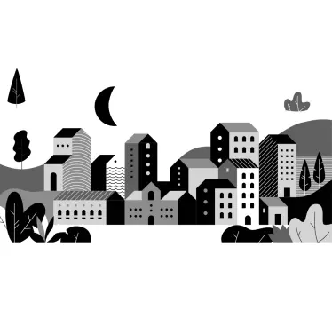 Naklejka ścienna ilustracje Biało-czarne miasto - TenStickers