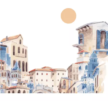 Naklejka ścienna ilustracje Akwarela miasto rysunek - TenStickers