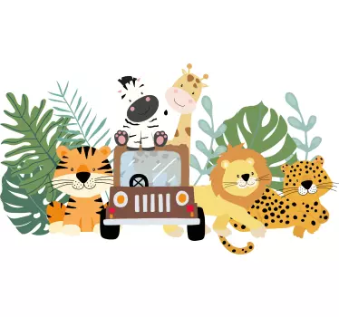Naklejka nad łóżko safari z lwem zebry i żyrafą - TenStickers
