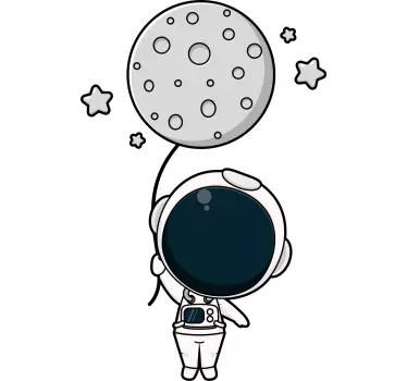 Naklejka ścienna ilustracje Słodki astronauta i balon księżycowy - TenStickers