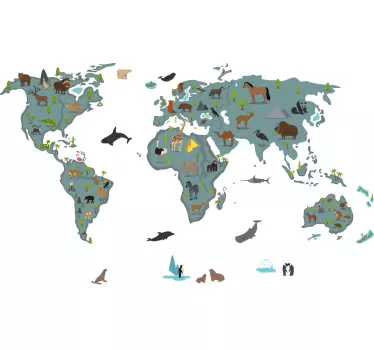 Naklejka na ścianę mapa świata Animowane zwierzęta i drzewa - TenStickers