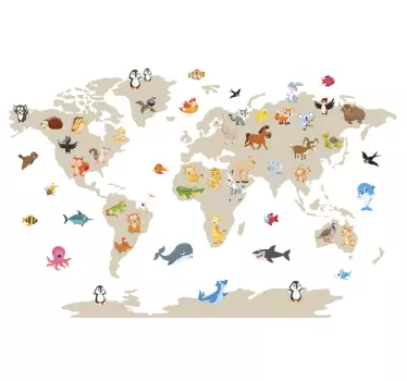 Naklejki na ścianę dla dzieci mapa kontynenty ze zwierzętami - TenStickers
