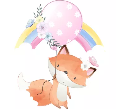 Naklejka ścienna zwierzęta Mały lisek wiszący na balonie - TenStickers
