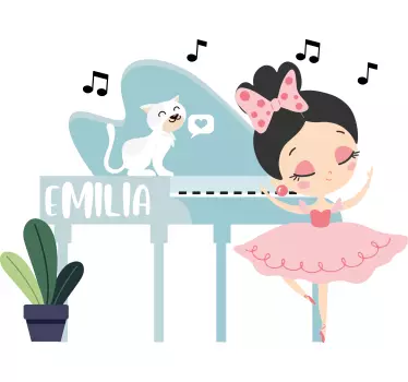 Naklejka na ścianę dla dzieci kotka baletnica z imieniem - TenStickers