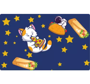 Naklejka na kartę płatniczą latający kot z pizzą i burrito - TenStickers