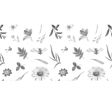 Okleina na meble Szare sprintowe kwiaty - TenStickers
