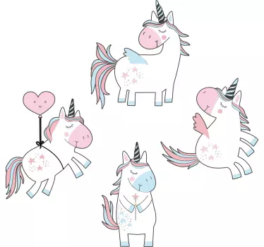 Naklejka na ścianę dla dzieci urocze figurki jednorożców - TenStickers