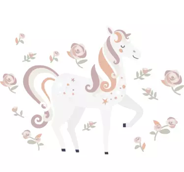 Naklejka na ścianę dla dzieci z różowy jednorożec z kwiatami - TenStickers