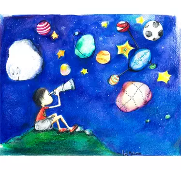 Naklejka na ścianę dla dzieci patrzenie w gwiazdy - TenStickers