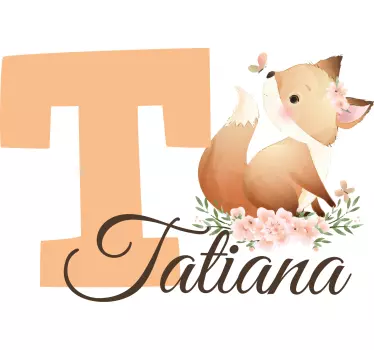 Naklejka na ścianę dla dzieci lis z inicjałem i imieniem - TenStickers