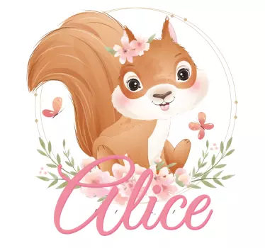Naklejka na ścianę dla dzieci wiewiórka z imieniem - TenStickers