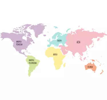 Naklejka na ścianę mapa świata kontynenty pastelowe kolory - TenStickers