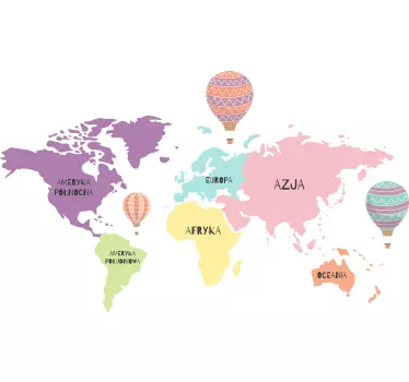 Naklejka na ścianę mapa świata nordycka z balonami powietrza - TenStickers