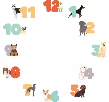 Zegar z naklejkami z różnymi rasami psów - TenStickers