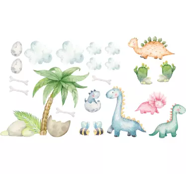 Naklejka do pokoju dziecięcego śliczne akwarelowe dinozaury - TenStickers