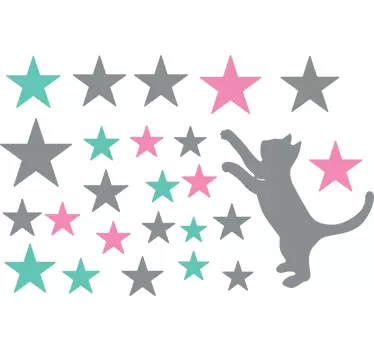 Zestaw 25 naklejek na ścianę Kot łapiący gwiazdy - TenStickers