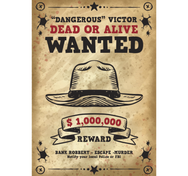 Naklejka na ścianę plakaty Plakat Poszukiwany Wanted - TenStickers