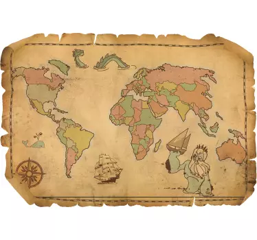 Naklejka antyczna mapa świata - TenStickers