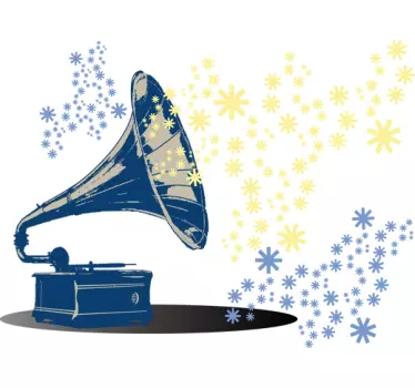 Naklejka dekoracyjna gramofon i kwiaty - TenStickers