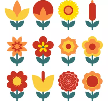 Naklejka dwanaście kolorowych kwiatów - TenStickers