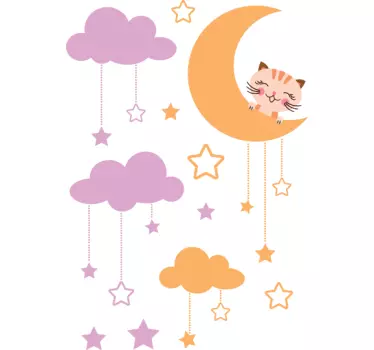 Naklejka na ścianę dla dzieci księżyc i kot - TenStickers