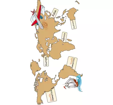Naklejka mapa kontynenty świata po angielsku - TenStickers