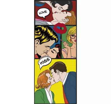 Naklejka na drzwi pop-art pocałunek - TenStickers