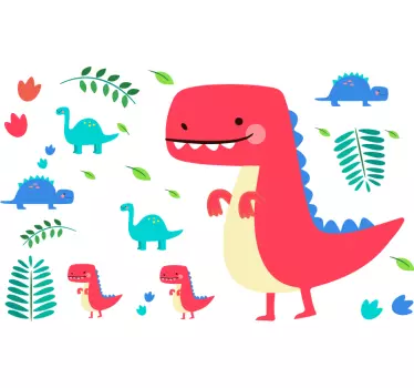 Naklejka na ścianę zwierzęta Czerwone dinozaury - TenStickers