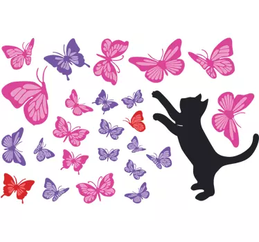 Naklejka na ścianę kot łapiący motyle - TenStickers