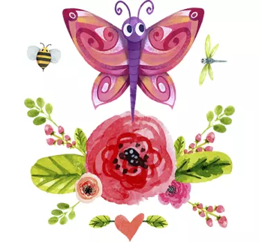 Naklejka na ścianę kwiat i motyl - TenStickers