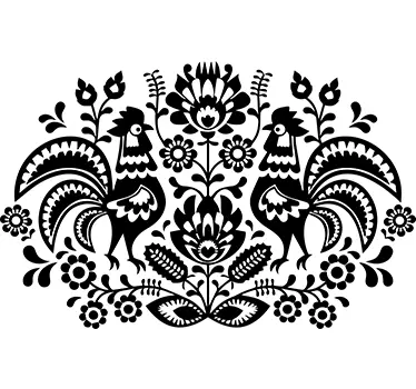 Naklejki na ścianę do salonu wycinanka Łowicka koguty - TenStickers