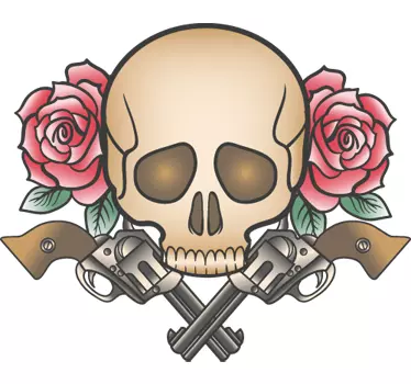 Naklejka pistolet, czaszka i róże - TenStickers