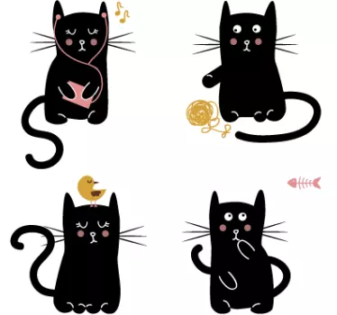 Naklejka rysunek czterech czarnych kotów - TenStickers