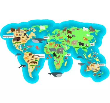 Naklejka mapa świat oceany kontynenty zwierzęta - TenStickers