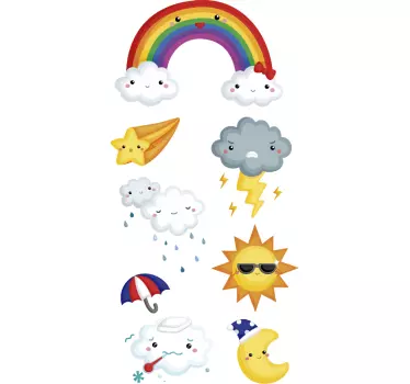 Naklejka z rysunkiem tęcza słońce chmury pogoda - TenStickers