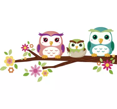 Naklejka na ścianę dla dzieci Sowy na gałęzi - TenStickers