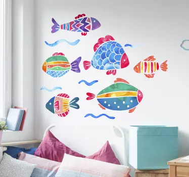 Naklejka do łazienki rybki a'la akwarela - TenStickers