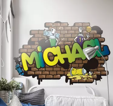 Naklejka z imieniem graffiti i ceglane tło - TenStickers