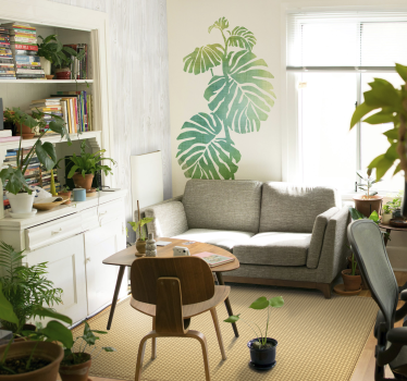 Naklejki na ścianę do salonu monstera zielone liście - TenStickers